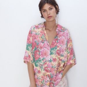 Zara floral printed blouse shirt L